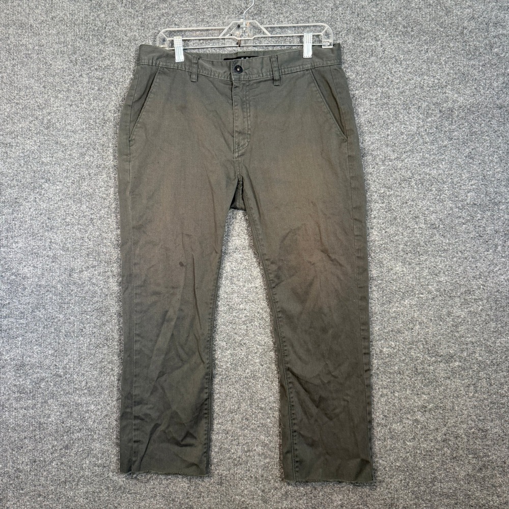 KR3W Krew Klassic Denim Chino Pants Mens 32 Olive Green Raw Hem‎ Skate Stretch